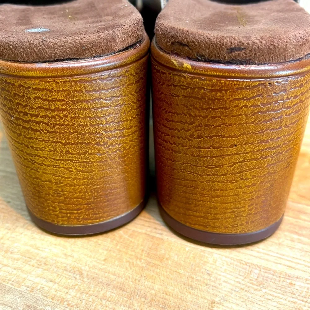 House of Harlow 1960 Griffin Ivory Leather Chunky Platform Brown Slide Sandals - Picture 4 of 14